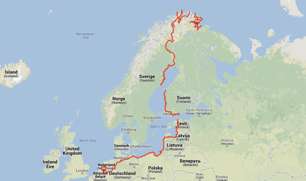 My route by bicycle: Eindhoven - North Cape - Kirkenes. Summer 2013