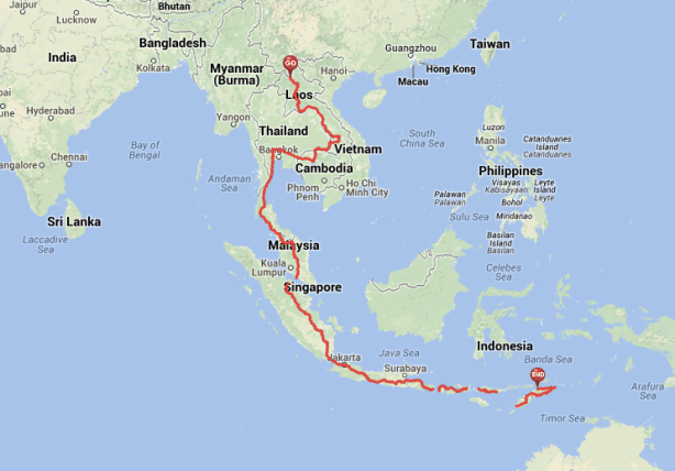 Route through South-east Asia