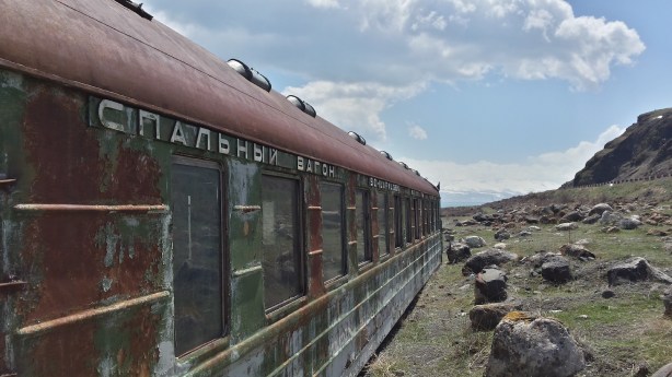 Rusty train on Lake Sevan