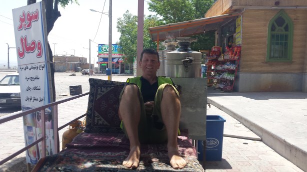 Resting on a carpet couch