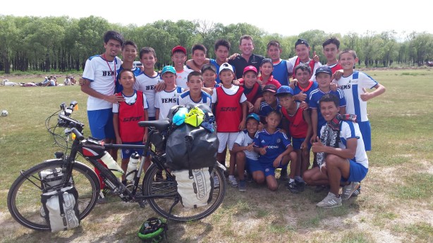The group of footballers/cyclists