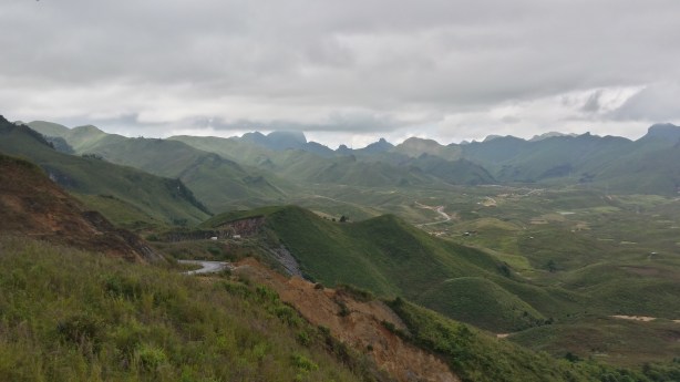 Looking down into the high valley between 2 passes.