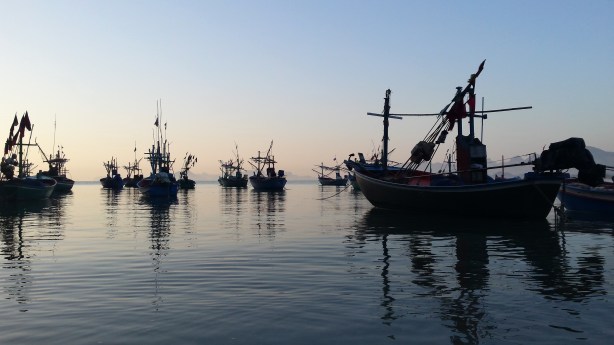 Fisher boats in front of the tent