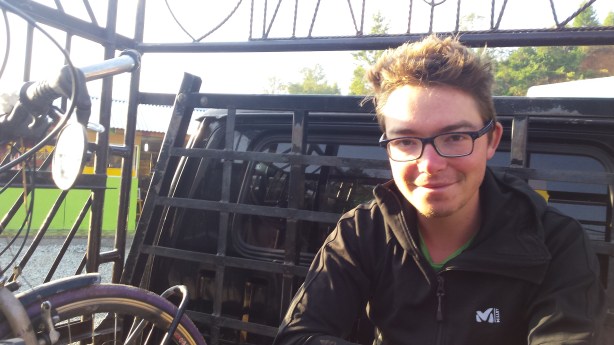 Clement on the back of the truck