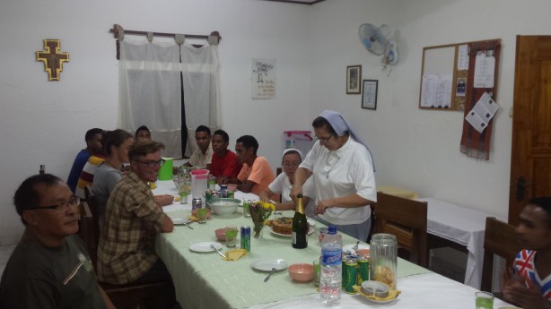 Sister Clara cuts the cake