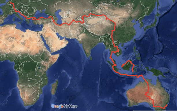 Cycling route 2014-2016 Eindhoven (NL) - Sydney (AUS)
