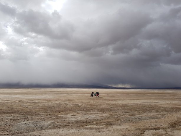 Bike on the expanse of salt