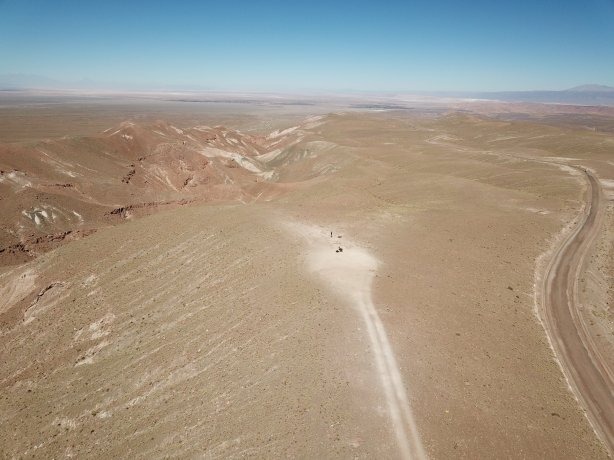 Looking back towards the salt pan from the drone